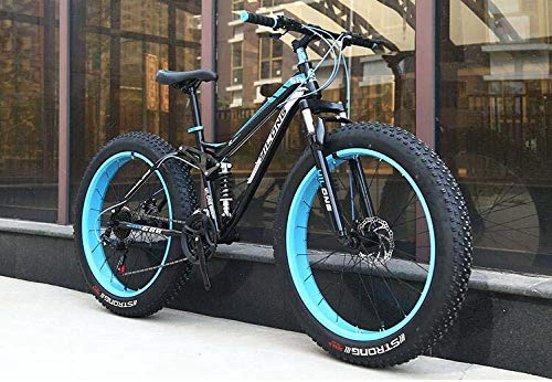 Bicicletas de montaña Fat Tires : Bicicleta de montaña Fat Tire para adultos, cuadro de acero con alto contenido de carbono, cuadro de suspensin doble rgido, freno de doble disco, neumtico de 4.0 pulgadas, B, 24 inch 21 speed