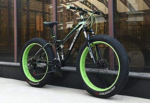 Bicicletas de montaña Fat Tires : Bicicleta de montaña Fat Tire para adultos, cuadro de acero con alto contenido de carbono, cuadro de suspensión doble rígido, freno de doble disco, neumático de 4.0 pulgadas, C, 26 inch 27 speed