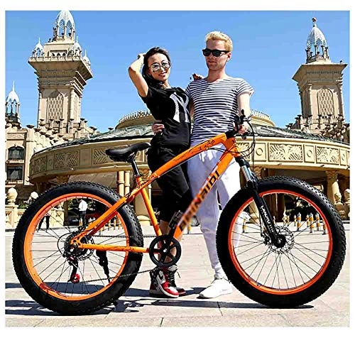 Bicicletas de montaña Fat Tires : Bicicleta de montaña Montaña de la bicicleta MTB adulto agua motos de nieve Bicicletas for hombres y mujeres 24IN ruedas ajustables velocidad doble freno de disco ( Color : Orange , Size : 7 speed )