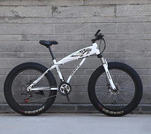 Bicicletas de montaña Fat Tires : Bicicleta de nieve, bicicleta de montaña con ruedas grandes de 26 " / 24", freno de doble disco de 7 velocidades, horquilla delantera resistente a los golpes, bicicleta de playa todoterreno para exter
