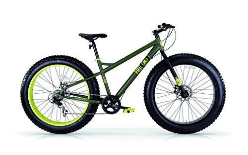 Bicicletas de montaña Fat Tires : Bicicletas arena y nieve MBM FAT MACHINE 26 ", frenos de disco (Matt Military / Lime)