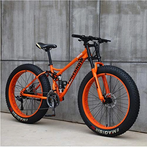 Bicicletas de montaña Fat Tires : Bicicletas De Montaña, Super Wide 4.0 Neumáticos Grandes Bicicletas De Alto Carbono De Acero-Adulto Bicicleta De Velocidad Suspensión Completa MTB Gears Frenos De Doble Disco, Naranja, 26 Inch 24 Speed