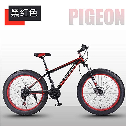 Bicicletas de montaña Fat Tires : cuzona 26-Inch Off-Road Bicycle Beach Snowmobile 4 0 Super Wide Tire Mountain Bike Men and Women Student Speed Bike-Red_26_Inches_24_speeds