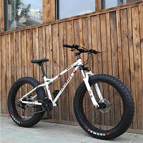 Bicicletas de montaña Fat Tires : CXY-JOEL Adult Fat Tire Mountain Bike Doble Freno de Disco / Cruiser Bicicletas Playa Moto de Nieve Bicicleta 24 Pulgadas Aleacin de Aluminio Ruedas-Azul_7 Velocidad, Blanco
