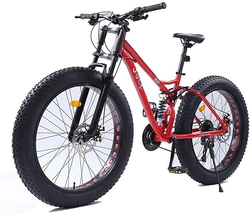 Bicicletas de montaña Fat Tires : dtkmkj Bicicletas de montaña de 26 Pulgadas, Freno de Disco Doble, Neumático Gordo, Bicicleta de montaña, Asiento Ajustable, Cuadro de Acero con Alto Carbono, Rojo, 27 velocidades