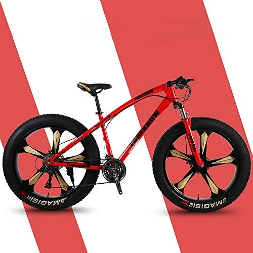Bicicletas de montaña Fat Tires : F-JX 26" Bicicleta de montaña, Doble Disco de la montaña de Motos de Nieve, Playa Fat Tire Velocidad de Bicicletas, Bicicletas Marco de Acero, Rojo, 26 Inch 7 Speed
