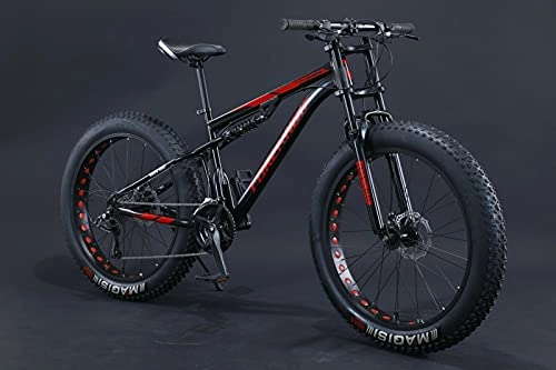 Bicicletas de montaña Fat Tires : Fat Bike 24 - Bicicleta de montaña (26 pulgadas, suspensión completa, neumáticos grandes, 21 marchas), color negro