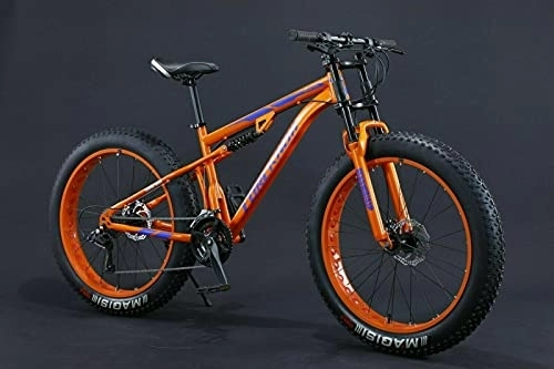 Bicicletas de montaña Fat Tires : Fat Bike 24 - Bicicleta de montaña (26 pulgadas, suspensión completa, neumáticos grandes, naranja, 24 pulgadas, 21 engranajes)