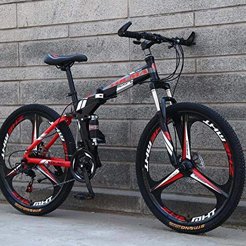 Bicicletas de montaña Fat Tires : GASLIKE Bicicleta de montaña Plegable con Ruedas de 26 Pulgadas, suspensión Doble para Hombres y Mujeres, Marco de Acero de Alto Carbono, Freno de Disco de Acero, Negro, 27 Speed