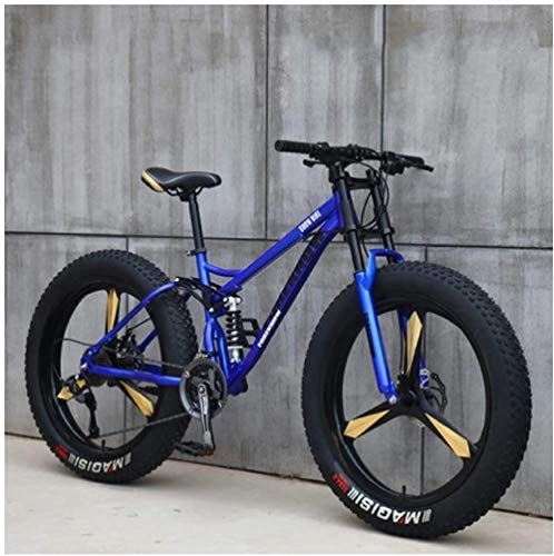 Bicicletas de montaña Fat Tires : GJZM Mountain Bikes 21 Speed, 26 Inch Tires Hardtail Mountain Bike Dual Suspension Frame- Black Spoke-Blue 3 Spoke_24 Speed