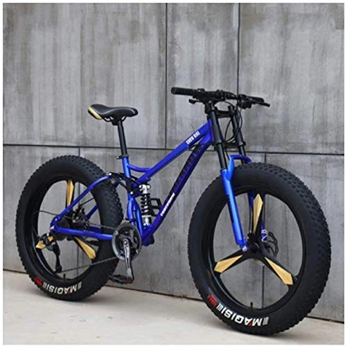 Bicicletas de montaña Fat Tires : GJZM Mountain Bikes 21 Speed, 26 Inch Tires Hardtail Mountain BikeDual Suspension Frame- Black Spoke-Blue 3 Spoke_24 Speed