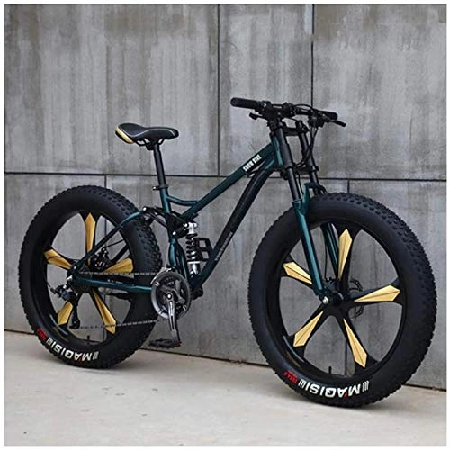 Bicicletas de montaña Fat Tires : GJZM Mountain Bikes 21 Speed, 26 Inch Tires Hardtail Mountain BikeDual Suspension Frame- Black Spoke-Green 5 Spoke_21 Speed