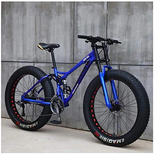 Bicicletas de montaña Fat Tires : GJZM Mountain Bikes 21 Speed, neumticos de 26 Pulgadas Hardtail Mountain Bike Cuadro deDoble suspensin - Negro Spoke-Blue Spoke