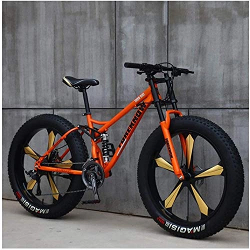 Bicicletas de montaña Fat Tires : GJZM Mountain Bikes 21 Speed, neumticos de 26 Pulgadas Hardtail Mountain Bike Cuadro deDoble suspensin- Negro Spoke-Orange 5 Spoke