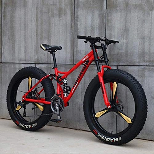 Bicicletas de montaña Fat Tires : GJZM Mountain Bikes 21 Speed, neumticos de 26 Pulgadas Hardtail Mountain Bike Cuadro deDoble suspensin- Negro Spoke-Red 3 Spoke_27 Speed