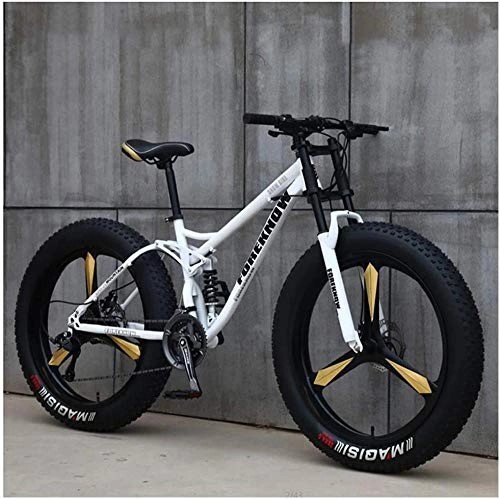 Bicicletas de montaña Fat Tires : GJZM Mountain Bikes 21 Speed, neumticos de 26 Pulgadas Hardtail Mountain Bike Cuadro deDoble suspensin- Negro Spoke-White 3 Spoke