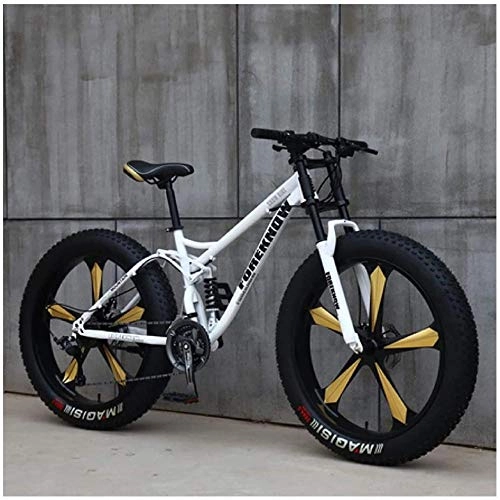Bicicletas de montaña Fat Tires : GJZM Mountain Bikes 21 Speed, neumticos de 26 Pulgadas Hardtail Mountain BikeCuadro de Doble suspensin - Negro Spoke-White 5 Spoke_24 Speed