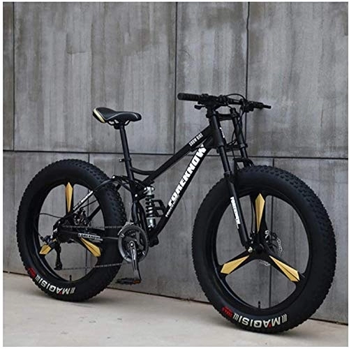 Bicicletas de montaña Fat Tires : GJZM Mountain Bikes 21 Speed, neumáticos de 26 Pulgadas Hardtail Mountain Bike Cuadro de Doble suspensión - Negro Spoke-Black 3 Spoke_24 Speed