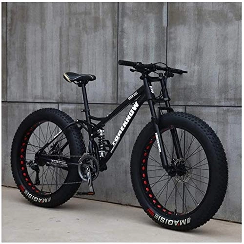 Bicicletas de montaña Fat Tires : GJZM Mountain Bikes 21 Speed, neumáticos de 26 Pulgadas Hardtail Mountain Bike Cuadro de Doble suspensión- Negro Spoke-Black Spoke_7 Speed