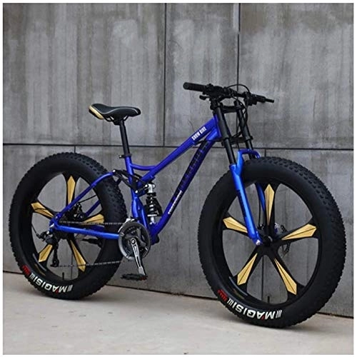 Bicicletas de montaña Fat Tires : GJZM Mountain Bikes 21 Speed, neumáticos de 26 Pulgadas Hardtail Mountain Bike Cuadro de Doble suspensión- Negro Spoke-Blue 5 Spoke