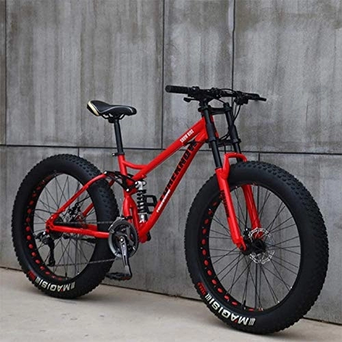 Bicicletas de montaña Fat Tires : GJZM Mountain Bikes 21 Speed, neumáticos de 26 Pulgadas Hardtail Mountain Bike Cuadro de Doble suspensión - Radio Negro - Radio Rojo