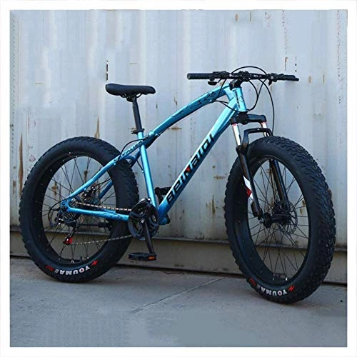 Bicicletas de montaña Fat Tires : HardtailMountain Bike 26 pulgadas con frenos de disco mecánicos para hombres y mujeres Fat Tire Adultos Bicicleta de montaña Acero de alto carbono y asiento ajustable-7 velocidades_Azul estrellado