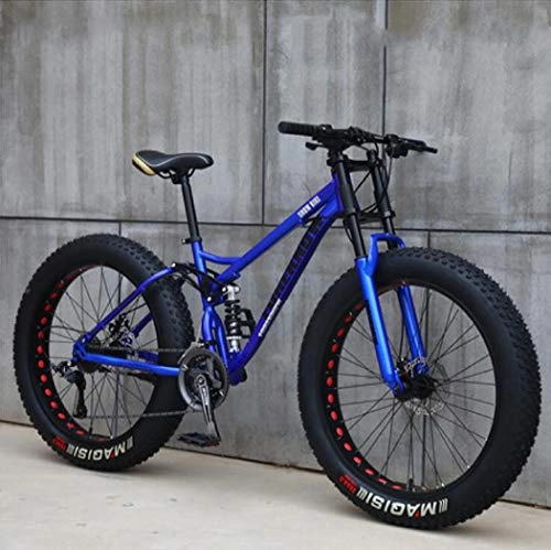 Bicicletas de montaña Fat Tires : Langlin Bicicleta de Bicicleta de montaña de 24" / 26" para Adolescentes Adultos Marco de Acero de Alto Carbono Suspensión Doble de Cola Suave Doble Disco de Freno MTB Todo Terreno, Azul, 24" 27 Speed