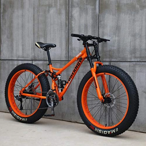 Bicicletas de montaña Fat Tires : Langlin Bicicleta de Bicicleta de montaña de 24" / 26" para Adolescentes Adultos Marco de Acero de Alto Carbono Suspensión Doble de Cola Suave Doble Disco de Freno MTB Todo Terreno, Naranja, 26" 7 Speed