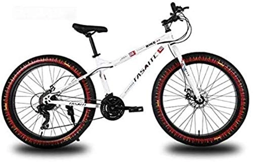 Bicicletas de montaña Fat Tires : LFSTY Bicicleta de montaña de 26 Pulgadas para Adultos, Bicicletas de montaña Dual Tire Fat Tire Fat Tire, Bicicleta de montaña rígida Marco de Acero de Alto Carbono, White, 21 Speed