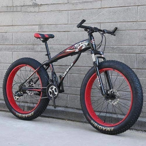 Bicicletas de montaña Fat Tires : LFSTY Bicicleta de montaña para Adultos, Bicicleta MTB rígida Fat Tire, Horquilla Delantera amortiguadora y Cuadro de Acero de Alto Carbono, Freno de Disco Doble, A, 24 Inch 27 Speed