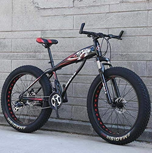 Bicicletas de montaña Fat Tires : LFSTY Fat Tire Mountain Bike Bicicletas para Hombres Mujeres, Bicicleta MTB Hardtail, Cuadro de Acero de Alto Carbono y Horquilla Delantera amortiguadora, Freno de Disco Doble, A, 26 Inch 27 spee