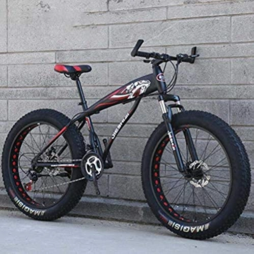 Bicicletas de montaña Fat Tires : LFSTY Fat Tire Mountain Bike Bicicletas para Hombres Mujeres, Bicicleta MTB Hardtail, Cuadro de Acero de Alto Carbono y Horquilla Delantera amortiguadora, Freno de Disco Doble, F, 24 Inch 21 Speed