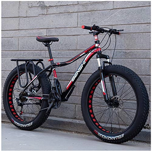 Bicicletas de montaña Fat Tires : LJJ Fat Tire Mountain Bike Adultos, 26 Pulgadas Marco de Acero de Alto Carbono, Freno de Disco mecnico, Propsito General Mujer Hombre