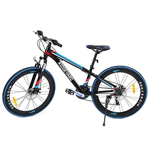 Bicicletas de montaña Fat Tires : MuGuang 26 Pulgadas de 7 velocidades de Bicicleta MTB Frenos de Disco de Bicicleta de Montaa Unisex para Adulto Mountain Bike (Negro+Azul)