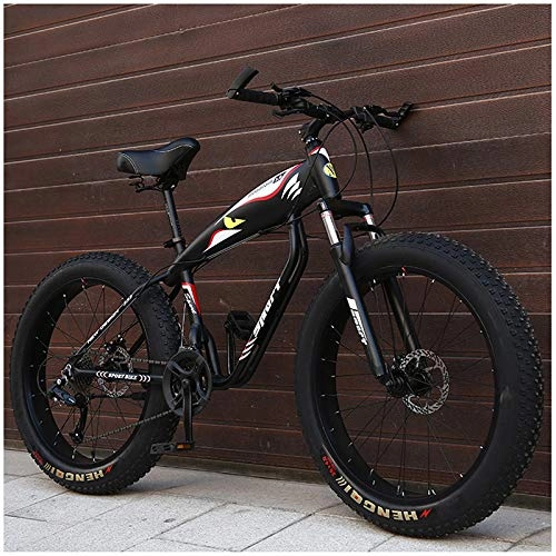 Bicicletas de montaña Fat Tires : NENGGE 26 Pulgadas Bicicleta de Montaa, Adulto Cuadro Aluminio Hard Tail Bicicleta, Freno Disco, Unisex Neumtico Gordo Bicicleta MTB, Black Spokes, 27 Speed