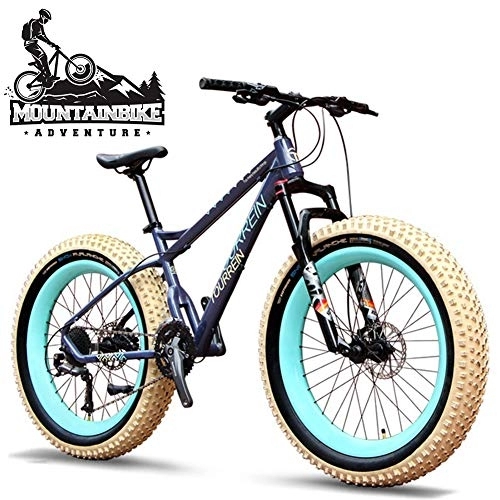 Bicicletas de montaña Fat Tires : NENGGE 26 Pulgadas Hard Tail Bicicleta Montaña Neumático Gordo para Adulto Hombre Mujer, 27 Velocidades Bicicleta BTT con Suspensión Delantera de Presión Aire & Freno de Disco Hidráulico, Azul