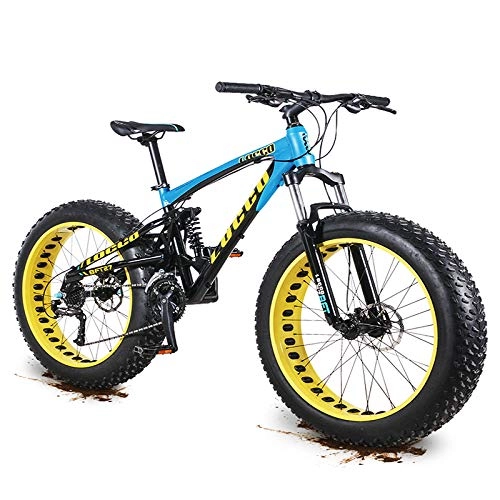 Bicicletas de montaña Fat Tires : NENGGE Bicicleta de Montaña 26 Pulgadas, 27 Velocidades Adulto Doble Suspensión Bicicleta, Freno de Disco Hidráulico, Neumático Gordo Hombres Mujeres BTT, Azul