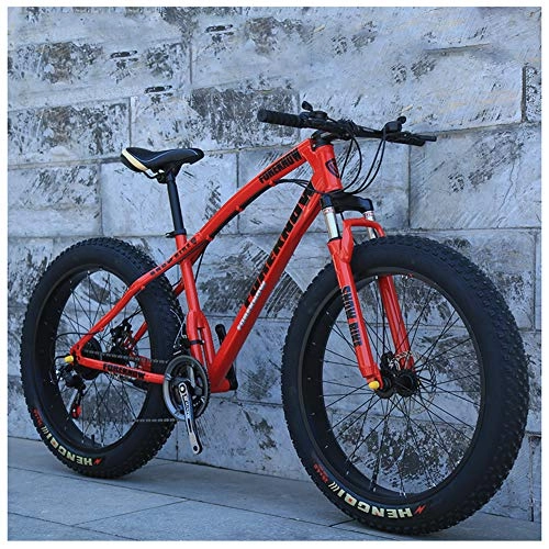 Bicicletas de montaña Fat Tires : QIMENG 24 Pulgadas Bicicleta Bicicleta Montaa Adulto con Doble Freno De Disco Cambio De 7 / 21 / 24 / 27 Velocidades Marco De Acero De Alto Carbono Adecuado para 165-180 Cm, Rojo, 21 Speed