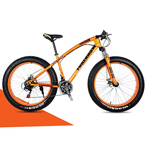 Bicicletas de montaña Fat Tires : QIMENG 24 Pulgadas Bicicleta Bicicleta Montaña Adulto con Doble Freno De Disco Cambio De 7 / 21 / 24 / 27 Velocidades Marco De Acero De Alto Carbono Adecuado para 165-180 Cm, Naranja, 24 Speed
