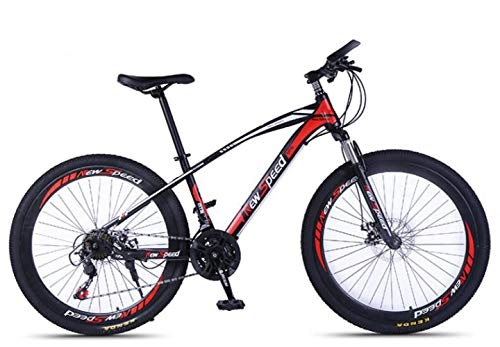 Bicicletas de montaña Fat Tires : RFV Bicicleta de Amortiguador de Choque Mountain de 26 Pulgadas, Freno de Disco Doble de 21 Velocidades, Cambiador de Velocidad con 30 Cuchillas, Rojo, UNA
