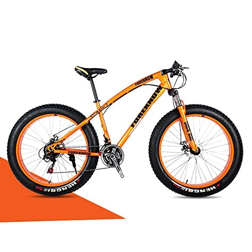 Bicicletas de montaña Fat Tires : SHUI 24'' Bicicleta De Montaña con Neumáticos Gruesos, MTB De 7 / 21 / 24 / 27 / 30 Velocidades, Marco Acero con Alto Contenido Carbono, Freno Disco Estable, Bicicletas Antidesli Orange-7sp