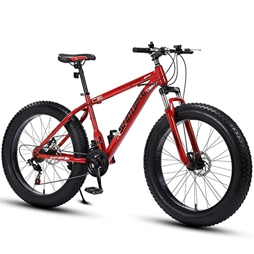Bicicletas de montaña Fat Tires : TAURU Bicicleta de montaña de 26 pulgadas, bicicleta de carretera de 21 velocidades, bicicleta de nieve para hombres y mujeres, freno de disco dual / marco duro de vehículo de acero al carbono (rojo)
