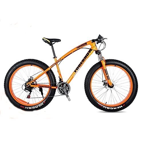 Bicicletas de montaña Fat Tires : TAURU Bicicleta de nieve para adultos, bicicleta de montaña de 26 pulgadas, marco de acero de alto carbono, 21 velocidades, freno de disco doble (naranja)