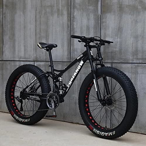 Bicicletas de montaña Fat Tires : UYHF 26"Bicicletas De Montaña, Bicicleta De Montaña De Neumáticos De Grasa para Adultos, Bicicleta De 21 Velocidades, Marco De Acero con Alto Contenido De Carbono, Doble Black- 24 Speed