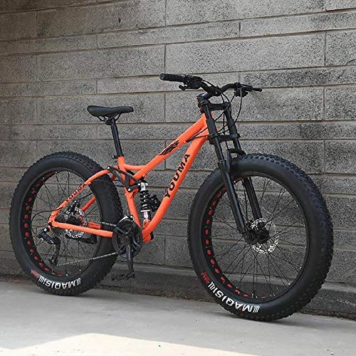 Bicicletas de montaña Fat Tires : WANG-L Bicicletas De Montaña De 26 Pulgadas Adultos Hombres Niños Niñas Neumático Gordo Bicicleta De Montaña Velocidad Variable Freno De Disco Doble Bicicleta MTB, Orange-24Speed