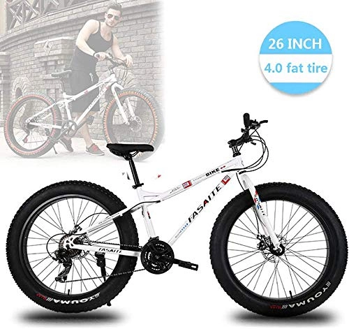 Bicicletas de montaña Fat Tires : WSJYP Bicicleta de Montaa Rgida Fat Tire de 26 Pulgadas, Cuadro de Suspensin Doble 21 / 24 / 27 Velocidad y Horquilla de Suspensin All Terrain Mountain Bike, 27speed-White