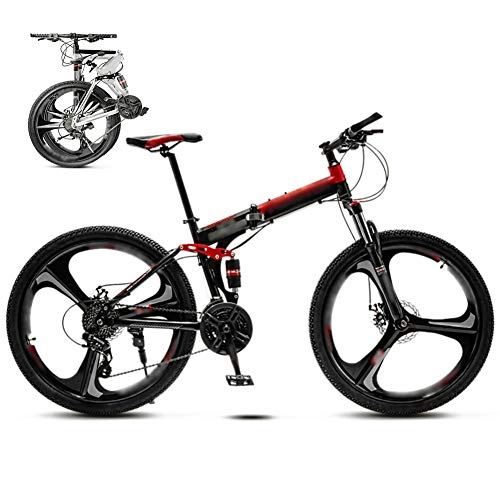 Bicicletas de montaña plegables : 24 Pulgadas 26 Pulgadas Bicicleta de Montaña Unisex, Bici MTB Adulto, Bicicleta MTB Plegable, 30 Velocidades Bicicleta Adulto con Doble Freno Disco / Rojo / 26'' / A Wheel
