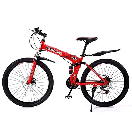 Bicicletas de montaña plegables : 24 Velocidades Plegable Bicicleta De Montaña Bicicletta, 26 Pulgadas Masculino Y Mujer Estudiantes Doble Amortiguador Adultos Commuter City Bike Bicicleta Plegable Rojo 26", 24 Velocidad