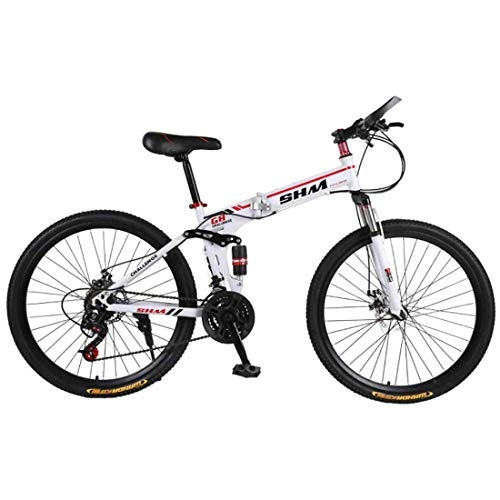 Bicicletas de montaña plegables : 26 Pulgadas Bicicleta Plegable De Acero Al Carbono De 21 Velocidades para Adultos para Hombres, Mujer Sistema De Frenos De Disco Dual, White