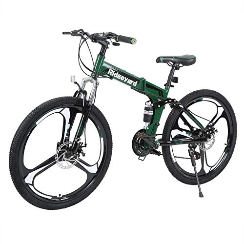 Bicicletas de montaña plegables : 26 Pulgadas de 21 Velocidades de Bicicleta Plegable Bicicleta MTB Frenos de Disco de Bicicleta de Montaña Unisex para Adulto Mountain Bike (Negro + Verde)